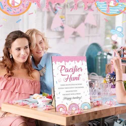 Image of Thyle 51 Pcs Donut Baby Sprinkle Decoration Pacifier Hunt Sprinkled with Love Donut Baby Shower Games Pink Themed Hunt Sign and 50 Acrylic Pacifiers Sets for Gender Reveal Party Favors Guest Supplies