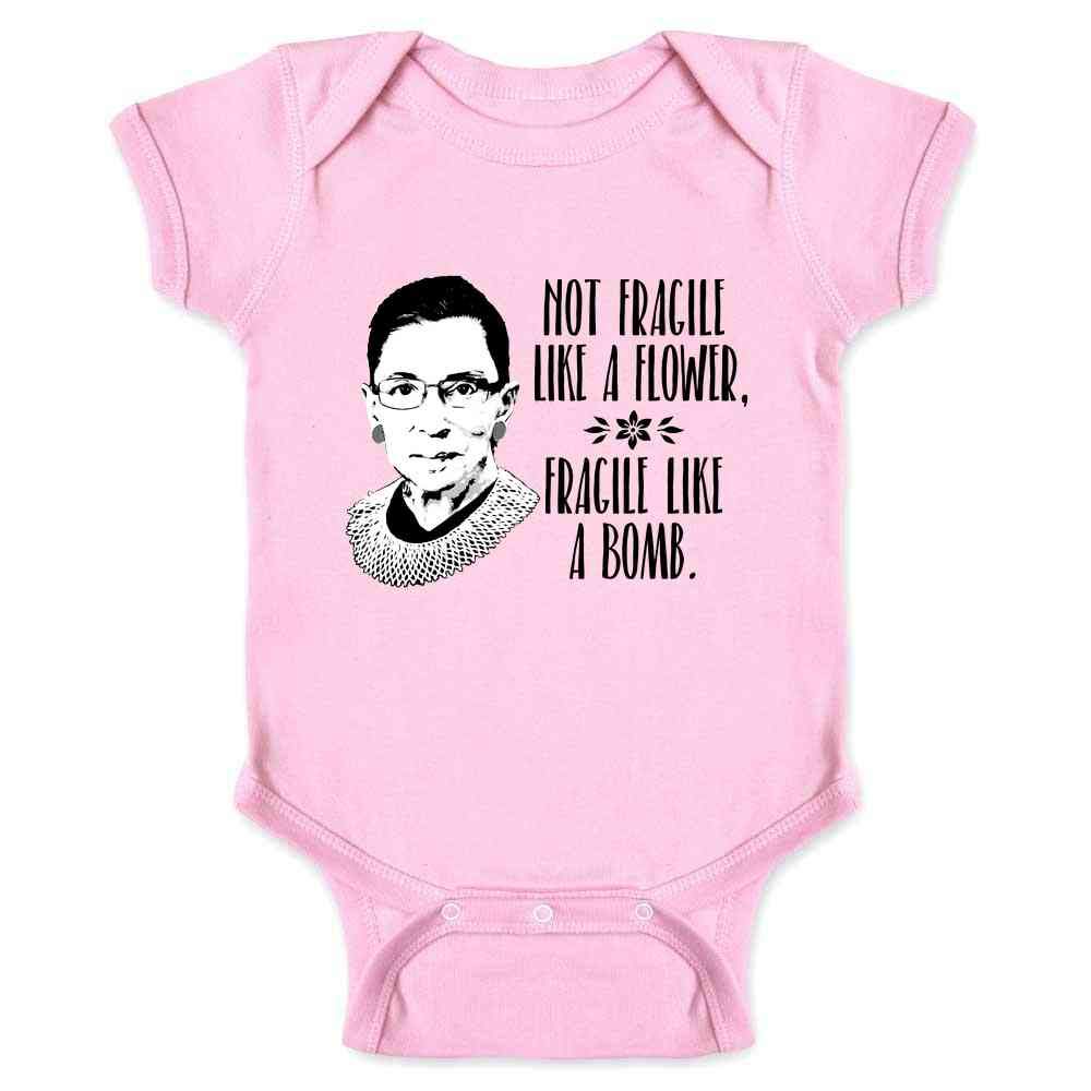 Pop Threads Ruth Bader Ginsburg Not Fragile Like A Flower RBG Infant Baby Boy Girl Bodysuit Pink 6M