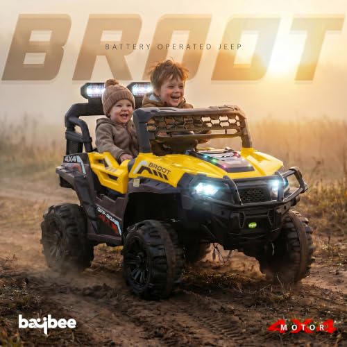 Image of Baybee Broot Electric Car for Kids with Parental Control | Baby Battery Operated Ride On Toy Car with 4x4 Motor, RGB Lights, Music & Swing Mode | Rechargeable Battery Car for Kids 2-6 Years (Yellow)