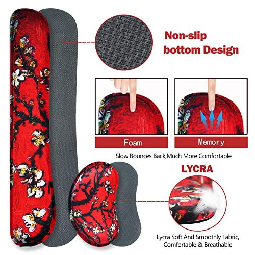 Image of ArtSo Large Gaming Mouse Pad, Keyboard Wrist Rest Pad & Wrist Support Mousepad Set, Stitched Edge, Extended, Non-Slip Base, Memory Foam Desk Mat 4pcs for Office & Home, Red Van Gogh Painting
