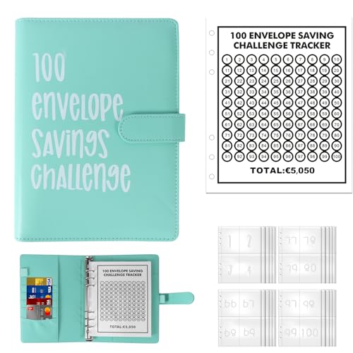 100 sobres para ahorrar dinero, tamaño A5, encuadernación con sobres de dinero, libro de ahorro de dinero, planificador de presupuesto (verde)