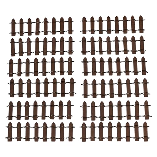 Image of Miniature Fence for Miniature Garden, Fairy Garden Decor, Dollhouse Accessory, Set of 12 Pc, Brown 10 x 3 cm