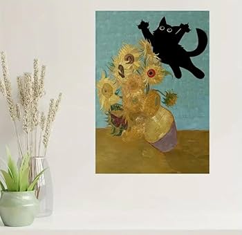 絵画 猫 夏 アクリル画 ゴッホ 向日葵 オマージュ パロディ cat art 絵画 猫 夏 アクリル画 ゴッホ 向日葵 オマージュ パロディ cat