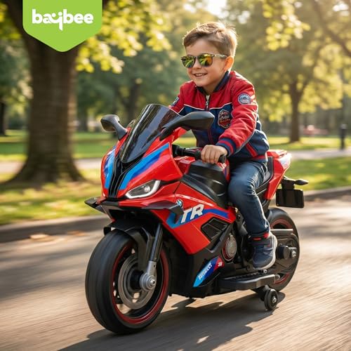 Image of Baybee BTR Baby Battery Operated Bike for Kids with Hand Accelerator USB Bluetooth, Rechargeable Rideon Toy Bike with RGB LED Light & Music, Baby Electric Bike for Kids 3+ Years Boys Girls (Red)