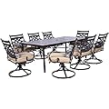 Hanover Montclair 9-Piece Outdoor Dining Set, 8 Swivel Rocker Chairs with Comfortable Seat and Lumbar Cushions, 84"x42" Stamped Rectangle Table, All-Weather Patio Dining Set for 8 for Backyard, Patio
