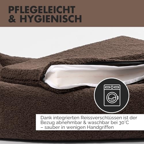 PAW WOW Sven Hundebett | Orthopädisches Hundebett | Teddy-Stoff | Hundekörbchen für kleine, mittelgroße und große Hunde (Braun, 75x105cm)