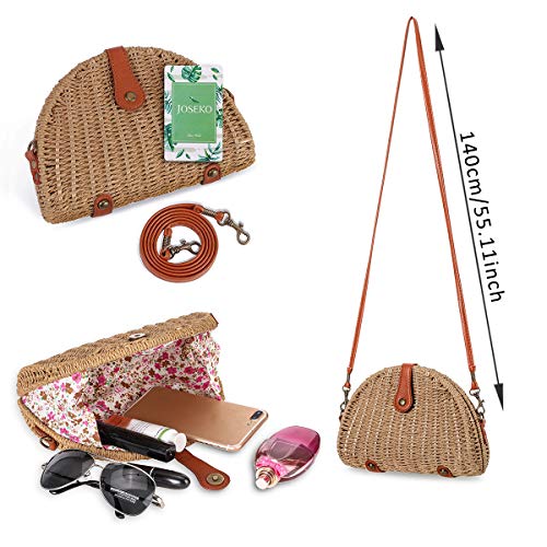 JOSEKO Crossbody Straw Bag, Womens Straw Handbag Shoulder Bag for Beach Travel and Everyday Use (7.87" L x 2.36" W x 5.51" H, Light Brown-A) - Image 3