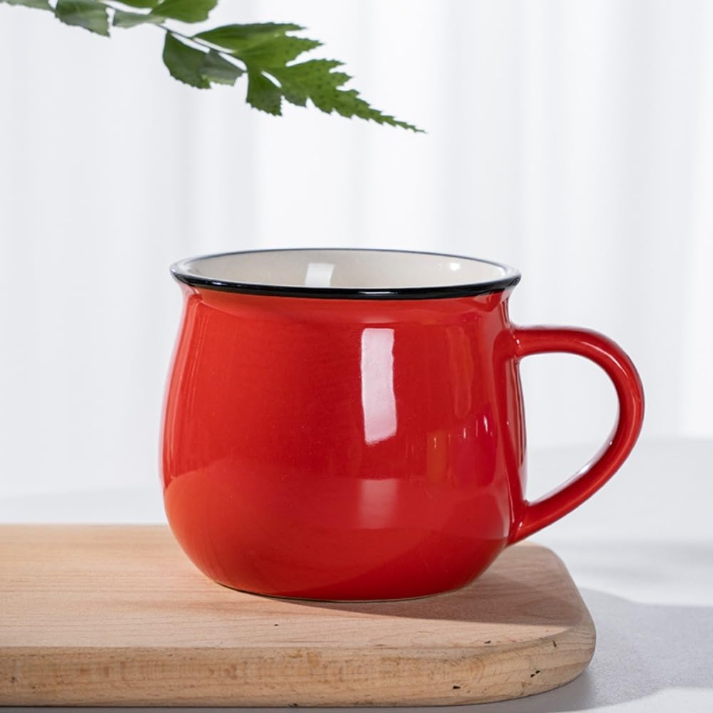 Coloured Coffee Mugs,Camping Tea Mugs, Enamel Coffee Mug,Vintage Round Enamel Cup(L,Red)