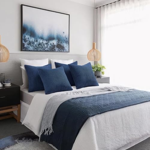 Image of Topfinel Decorative Blue Throw Pillow Covers Cushion Cases, Set of 4 Soft Velvet Modern Double-Sided Designs, Mix and Match for Home Decor, Pillow Inserts Not Included (20x20 inch)