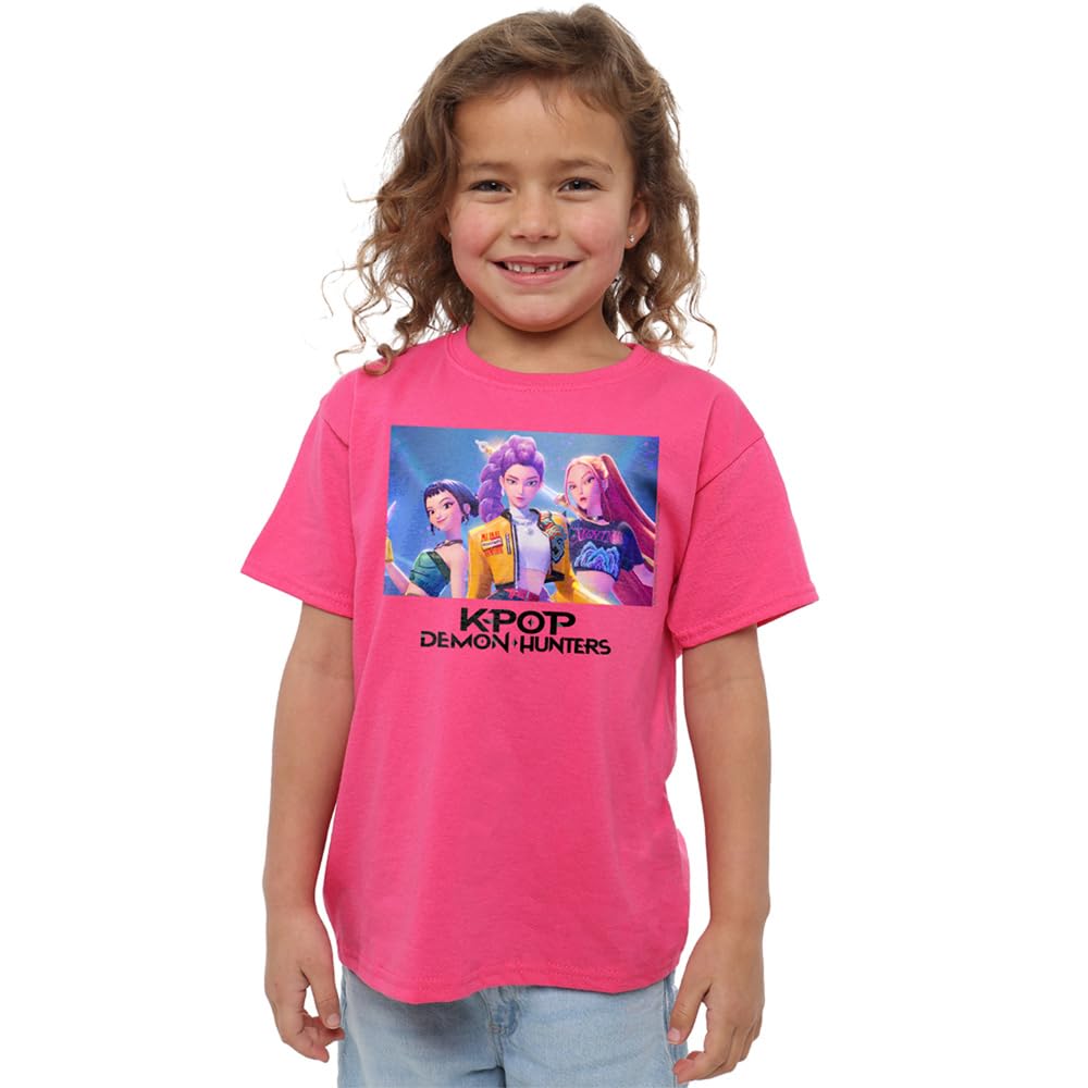 Kpop Demon Hunters Fuchsia K-Pop Demon Hunters - Heroic Huntrix Huntr/X Kids T Shirt, 9-11