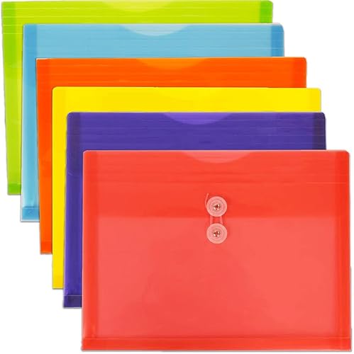 Vista 259 de Sobres de plástico con botón y cuerda, Variados Paquete de 6 colores surtidos