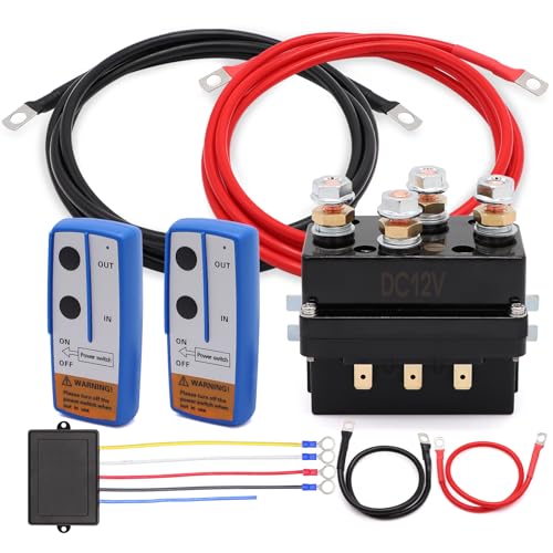 12V 250A Winch Solenoid Relay Contactor with 2Pcs Wireless Remote Controller Kit and 4Pcs Pre-Wires for 2000-5000lbs ATV UTV Truck Winches