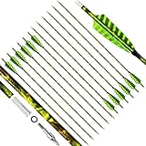 CENWTY 30 Inch Archery Carbon Arrows 500 Spine Camo Hunting Arrows with 2 Green 1 White 4