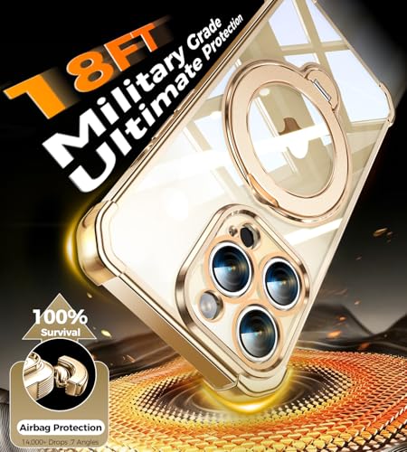 Image of Soft Case for iPhone 13 Pro with 360 Rotating Magnetic Stand, Compatible with Mag-Safe, 4X MIL-Drop Protection, Lightweight Glossy Anti-Yellowing Clear Back Phone Cover for iPhone 13 Pro 6.1 inch, Gold