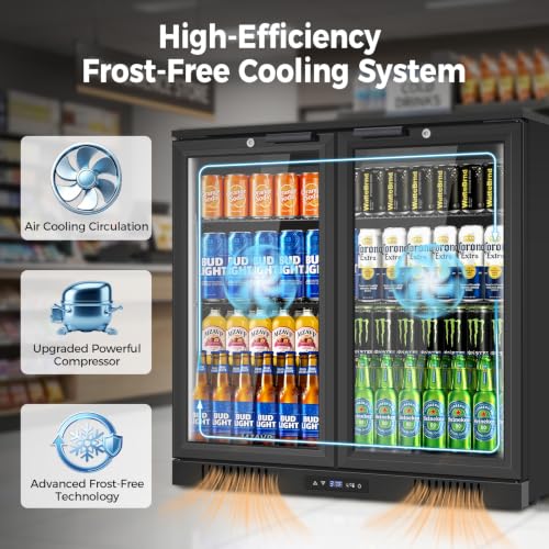 Image of Back Bar Cooler with 2 Glass Door, Commercial Beverage Fridge Under Counter, 7.2 Cu.Ft Display Refrigerator with Safety Locks for Beer, Soda, Wine, Built-In /Freestanding for Bar Restaurant Home