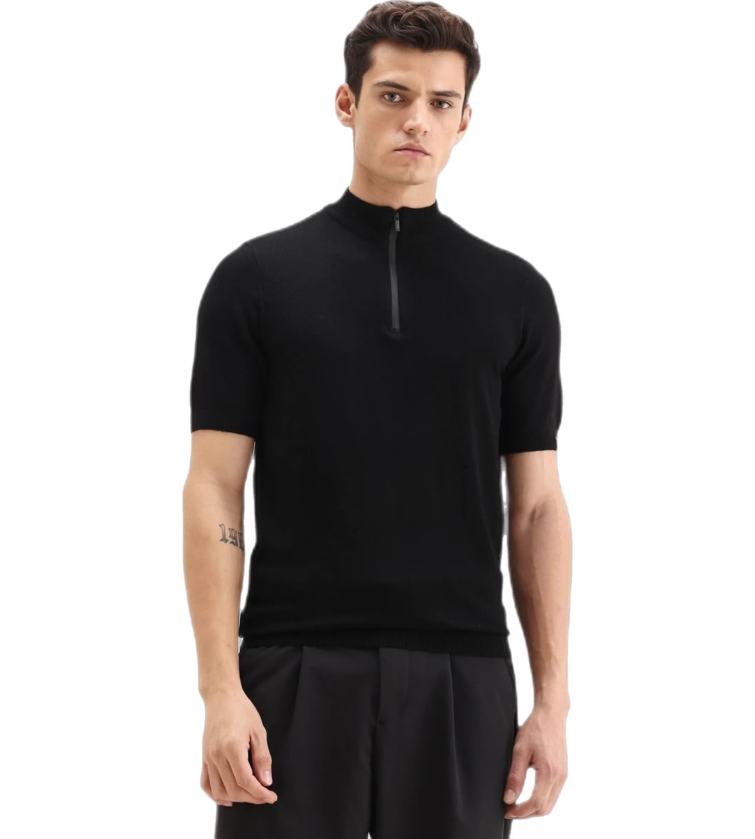 rare rabbit Men's Alfeto Black Viscose Plain Regular Fit Half Sleeve Polo-picture-10