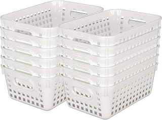 Really Good Stuff Medium Plastic Book Baskets, 11" by 7.5" by 4.5" - 12 Pack, White, Versatile Storage Solution for Classroom, Home and Office, Toy Storage, Multi-Purpose Organizer Basket