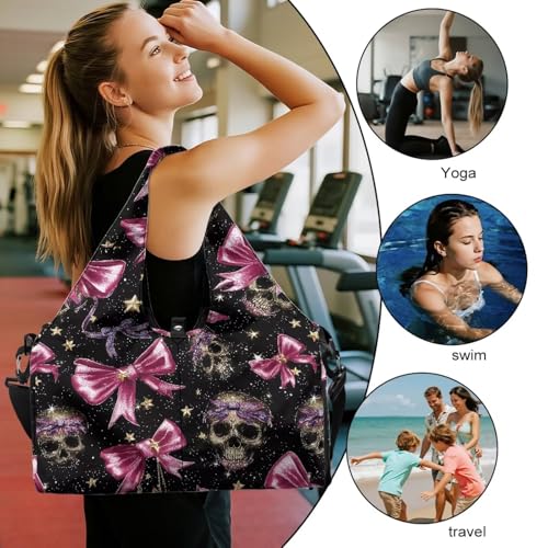 Halloween Women Tote Bag Carrying Workout Gear, Makeup Accessories, Skull Gym Duffle Bag with Yoga Mat Holder, Shoe Compartment, Wet Dry Storage Pockets Backpack for Travel3