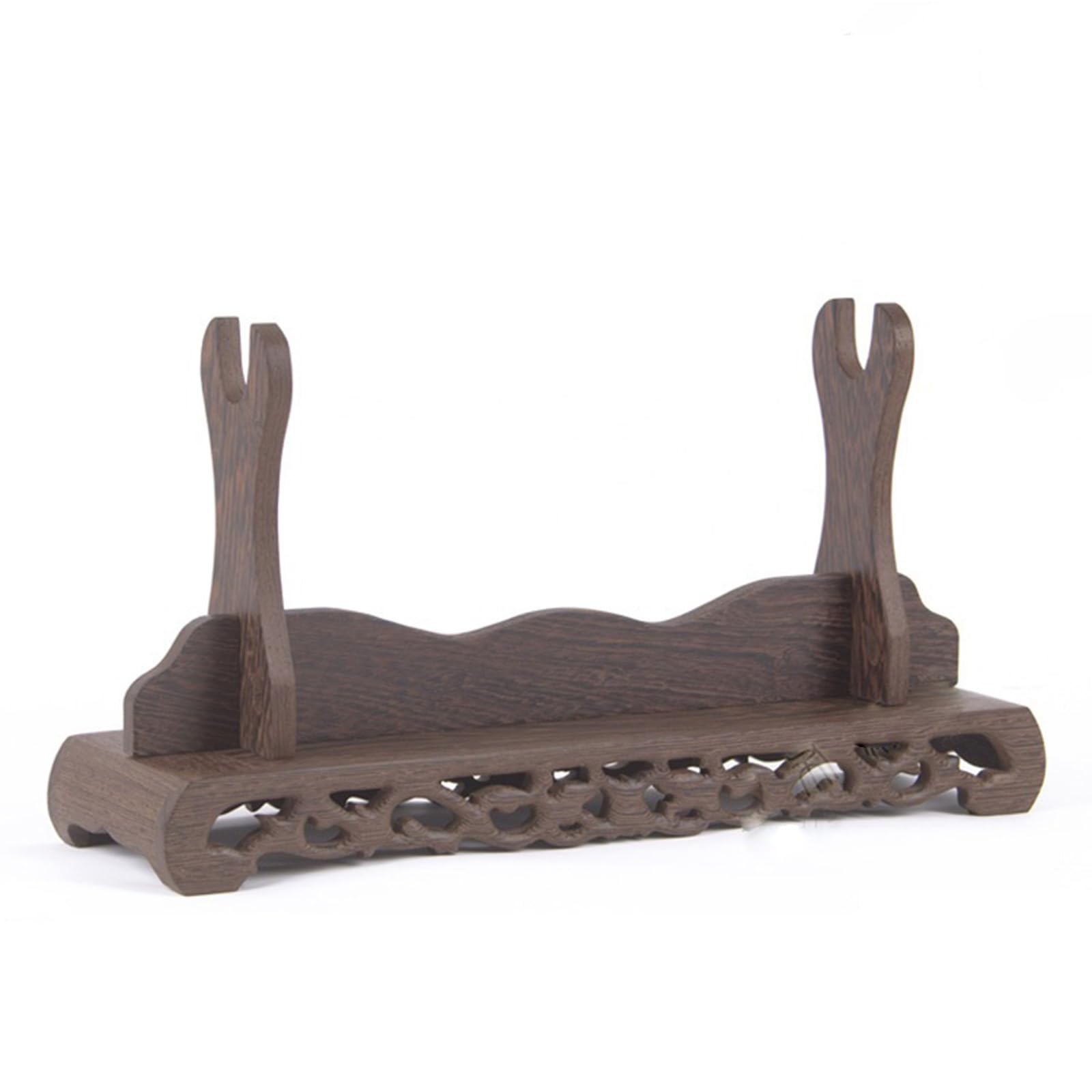 Hjhuua Brown Wooden Sword Stands,Natural Wenge Wood Sword Rack With Hollow Decorate,Desktop Display Stand Crafts Stand For Bokken,Samurai Sword,Katana,Tai Chi Sword