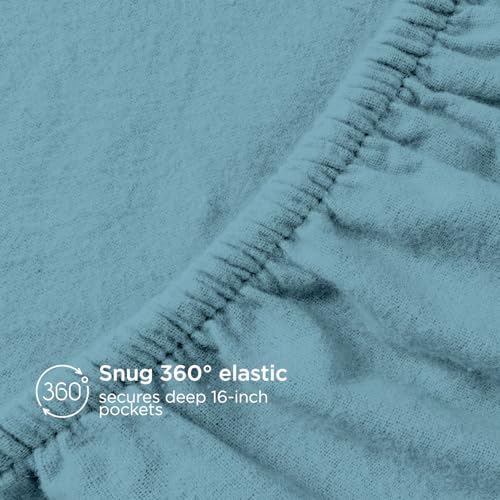Image of Briarwood Home Flannel Sheet Set, 100% Organic Cotton, Six-Fold Brushed, Super Soft, Warm, Cozy, Deep Pocket Bedding with NanoTech Infuse for Added Durability and Lasting Comfort (Queen, Sky Blue)