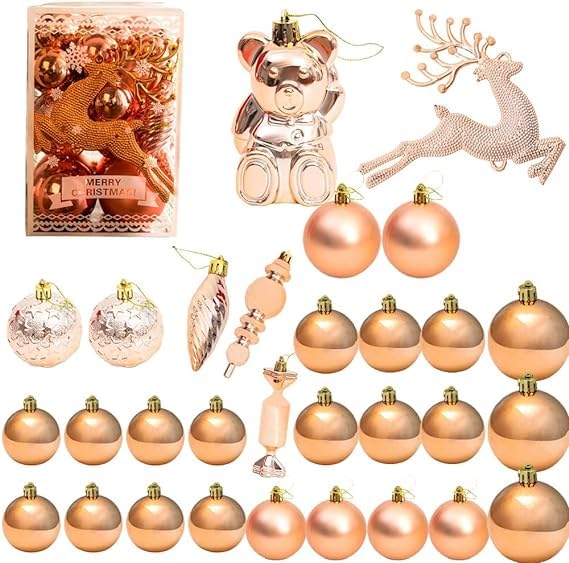 GGEROU Christmas Balls Ornaments, 44 Pcs Shatterproof Plastic Xmas Tree Baubles, Set for Decorating Trees/Weddings/Parties