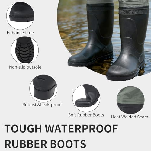 Image of Fishing Waders for Men & Women, Waterproof 2-Ply Nylon /PVC Chest Wader with Boots for Outdoor Sizes 4-13 Bootfoot