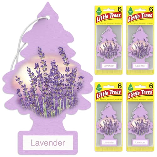Image of LITTLE TREES Air Fresheners Car Air Freshener. Hanging Tree Provides Long Lasting Scent for Auto or Home. Lavender, 24 Airs Fresheners (Pack of 6)