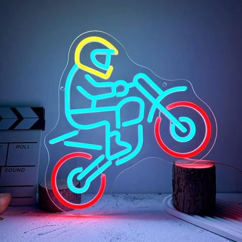 Image of Allball Motorcyclist Neon Signs for Wall Decor, Motocross Neon Light USB Powered, for Garage LED Sign Man Cave Racing Motorcycle Decor Mechanic Shop Garage theme party Birthday Gifts(12.9 * 12.2 In)