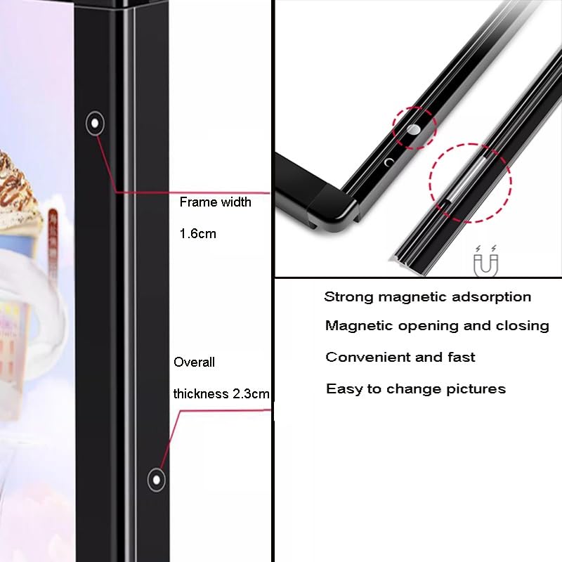 Pannello luminoso per menu retroilluminato a LED, cartello pubblicitario per esterni a LED, pannello luminoso per display con asta telescopica, pannello luminoso a LED con cornice a scatto ultrasott