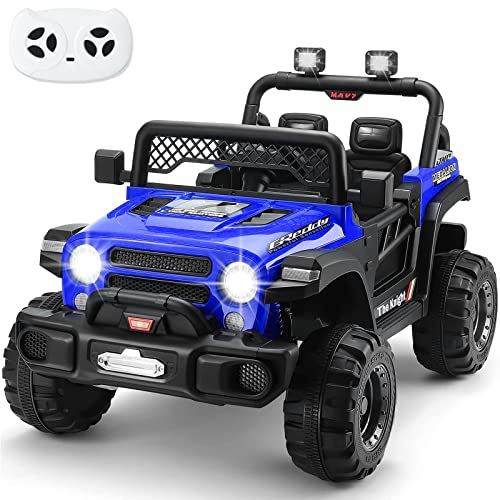 sopbost 12V 7AH Electric Ride On Car for Kids 4x4 Ride On Truck with Remote Control Powered Battery Ride on Toy Car with One Large Seat Kids Electric Vehicles for Boys Girls, Blue…