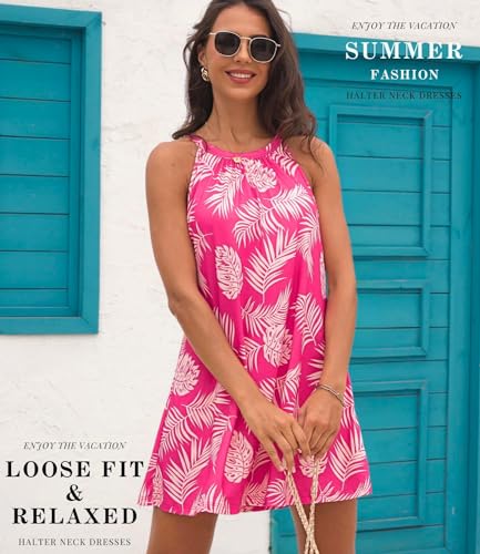 Image of ANYFITTING Summer Dress with Built in Bra Casual Beach Sundress Flowy Halter Mini Short Dresses for Women 2026