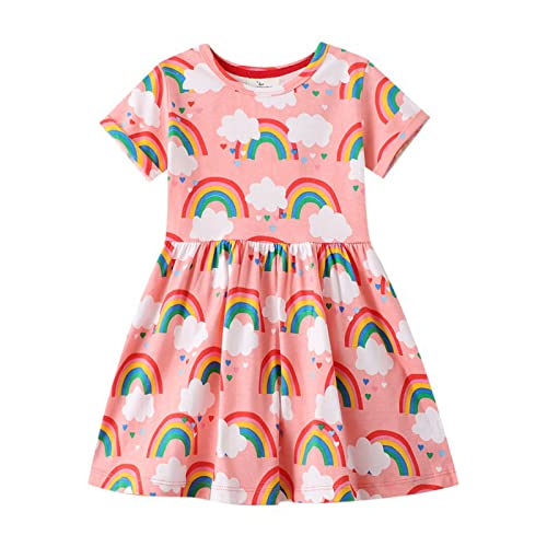 Toddler Sunflower Dress Girls Rainbow Dress Girls Spring Dress Girls Summer Dress Girls Cute Rainbow Dress Girls Outfit (Pink, 5 Years)