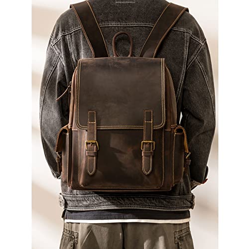 Travel Bags for Men, Mens Genuine Leather Laptop Backpacks Casual Daypack Briefcases, 13.4×3.9×17.3 Inch (Color : Brown)3
