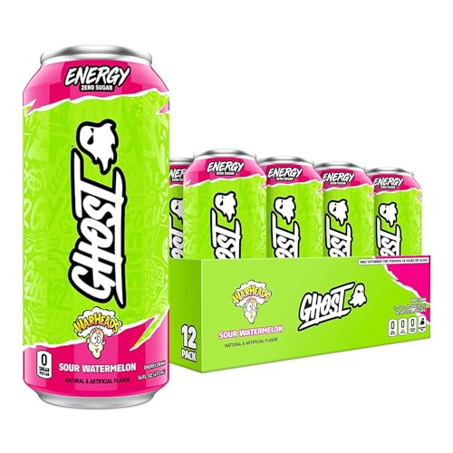 GHOST Energy Drink - 12-Pack, Warheads Sour Watermelon, 16oz - Energy & Focus & No Artificial Colors - 200mg of Natural Caffeine, L-Carnitine & Taurine - Gluten-Free & Vegan