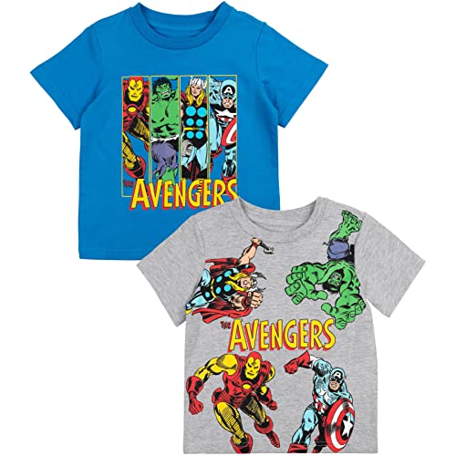 Marvel Avengers Iron Man Hulk Thor Capitan America Paquete de 2 Camiseta Gráfica, Azul blanco, 10-12