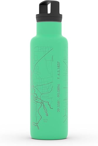 Miniatura 151 de Well Told Botella de agua aislada con mapa Chicago Illinois, grabado de acero inoxidable (21 onzas, gris muelle) botella aislada de mapa