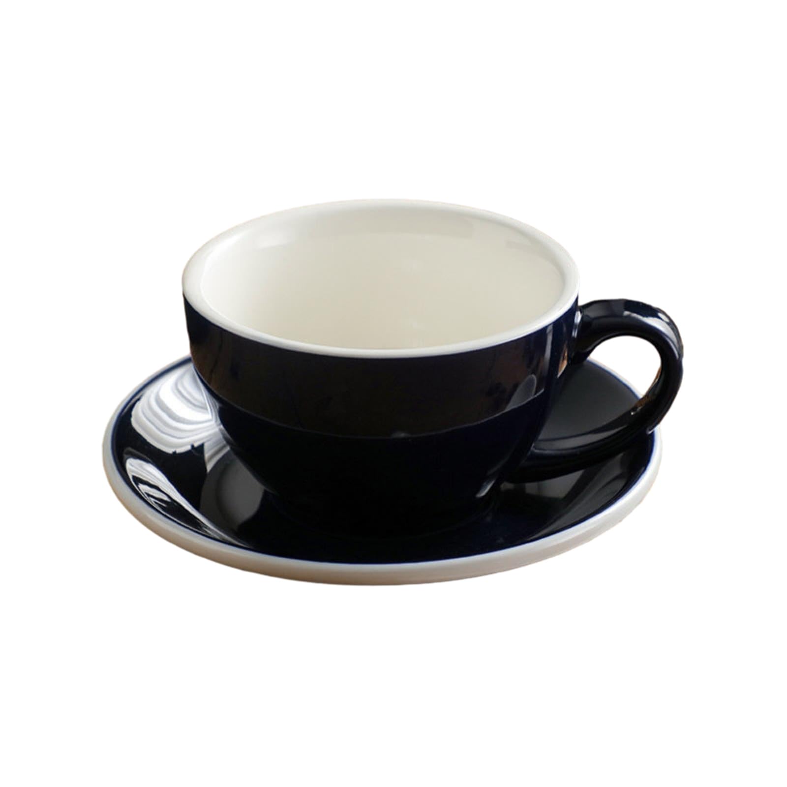 Europejski Zestaw Filiżanek do kawy, Filiżanka i spodek z cienkiej porcelany, Europejski kolorowy ceramiczny zestaw kubków do kawy 300 ml/10 uncji, kubek na mleko z białą krawędzią (Lake Blue R)