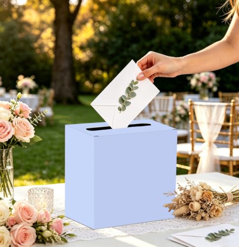 Image of SietDESEO Lavender Card Box for Graduation Large Cardboard Gift Card Box Holder for Wedding Reception Birthday Graduation Baby Shower Raffle Ticket Box with Slot