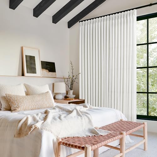 Image of Beige White 100 Inch Wide Curtains 90 Inches Long for Living Room 1 Panel