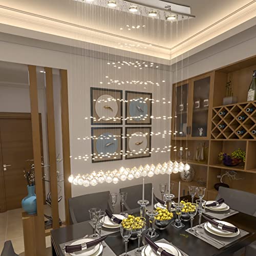 Buy 2 get 3 Maxax Rectangle Crystal Raindrop Chandelier, 5 Lights Modern Flush Mount Pendant Lighting, K9 Clear Ceiling Light Fixture, for Living Room, Bedroom, Dining Room, Kitchen Island