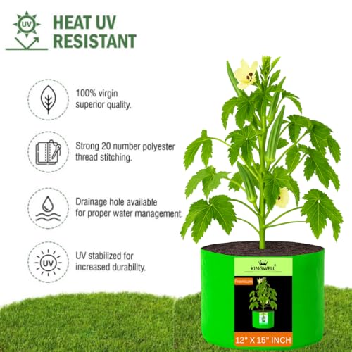 Image of Kingwell grow bags 12x15 inch pack of 9 For Terrace Garden Vegetable Plant Grow Bags Fruits Growing Containers For terrece Gardening
