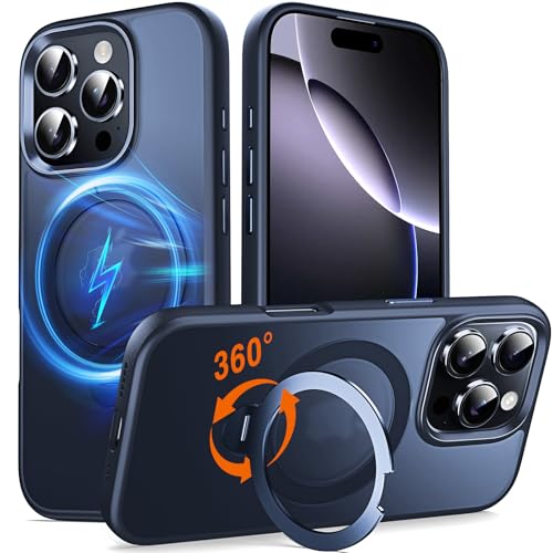 Coque iPhone 16 Pro Max support magnétique anneau bleu antichoc