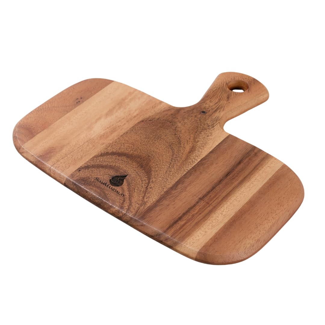 Siammandalay Natural Wood Charcuterie Board: Small Cheese Board Serving Tray Wooden Food Tray Platters For Serving Food Long Acacia Serveware Entertaining Essentials Meat & Cheese Cutting Board With Handle