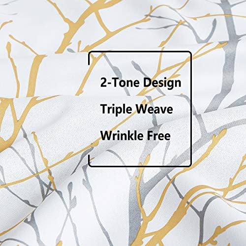 Fmfunctex Yellow-White Curtains for Living Room Bedroom 72" Grey Branch Print Curtains Blackout Window Curtain Panels with Liner 50w Grommet Top 2 Pack