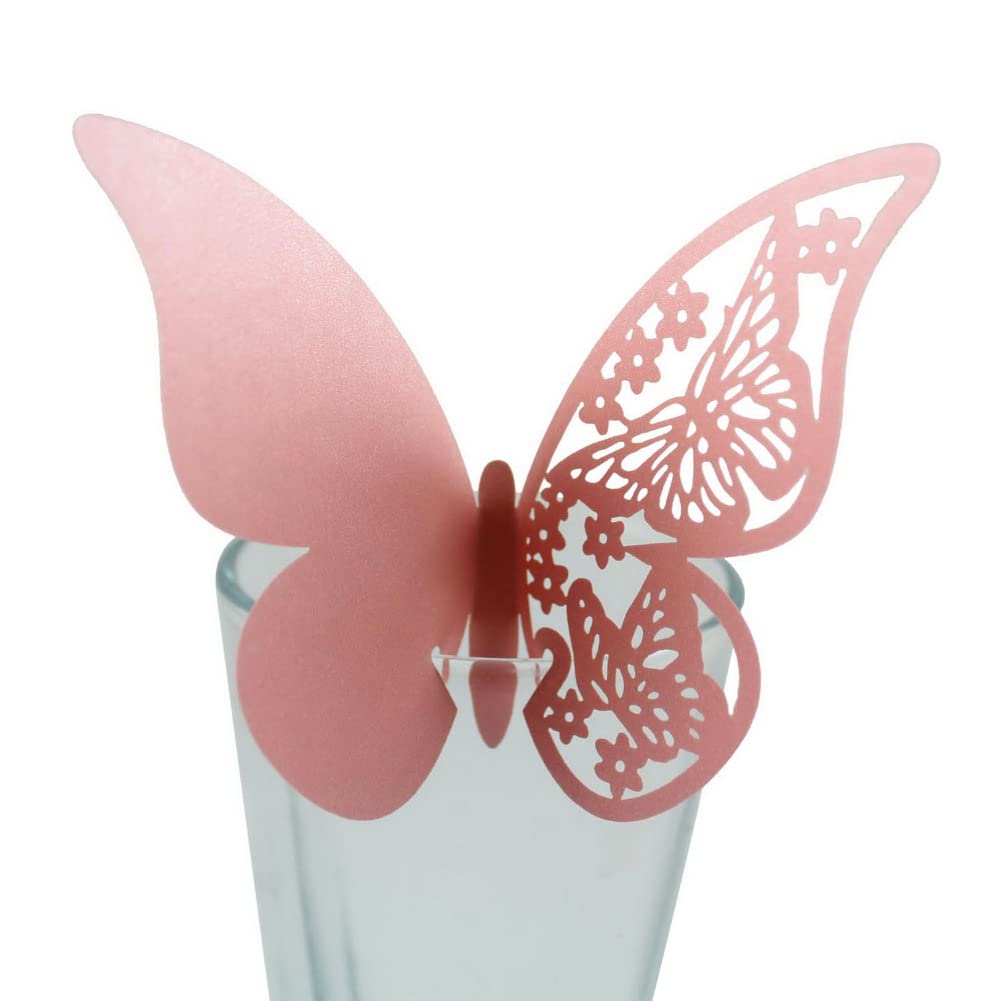 Eforcase 50PCS Butterfly Table Number Place Card Name Card Wine Glass Charms Markers Wine Cup Card Decoration Paper Cup Card Hollow Out Design Design for Wedding Decoration Drink Glass Identifiers