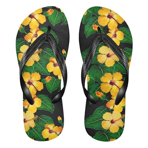 Flower Foliage Dark Yellow Flip Flops for Beach Thong Sandals Anti-slip Lightweight Shower Shoes for Summer Travel Swim