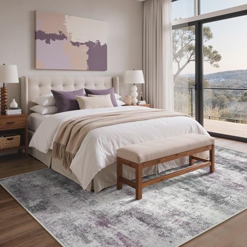 Image of BEIMO Area Rugs 8x10 for Living Room Bedroom, Modern Abstract Machine Washable Rug, Large Soft Low Pile Floor Carpet with Non Slip Backing for Dining Room, Grey /Purple