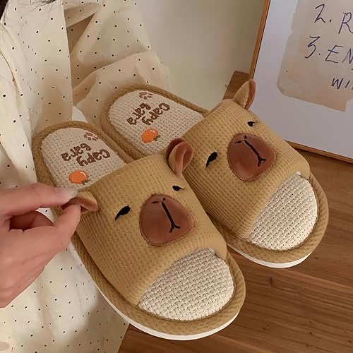 Cute Capibara Linen and Cotton Memory Foam Sole Summer Autumn Slippers, Open Toe Anti-silp House Slippers3