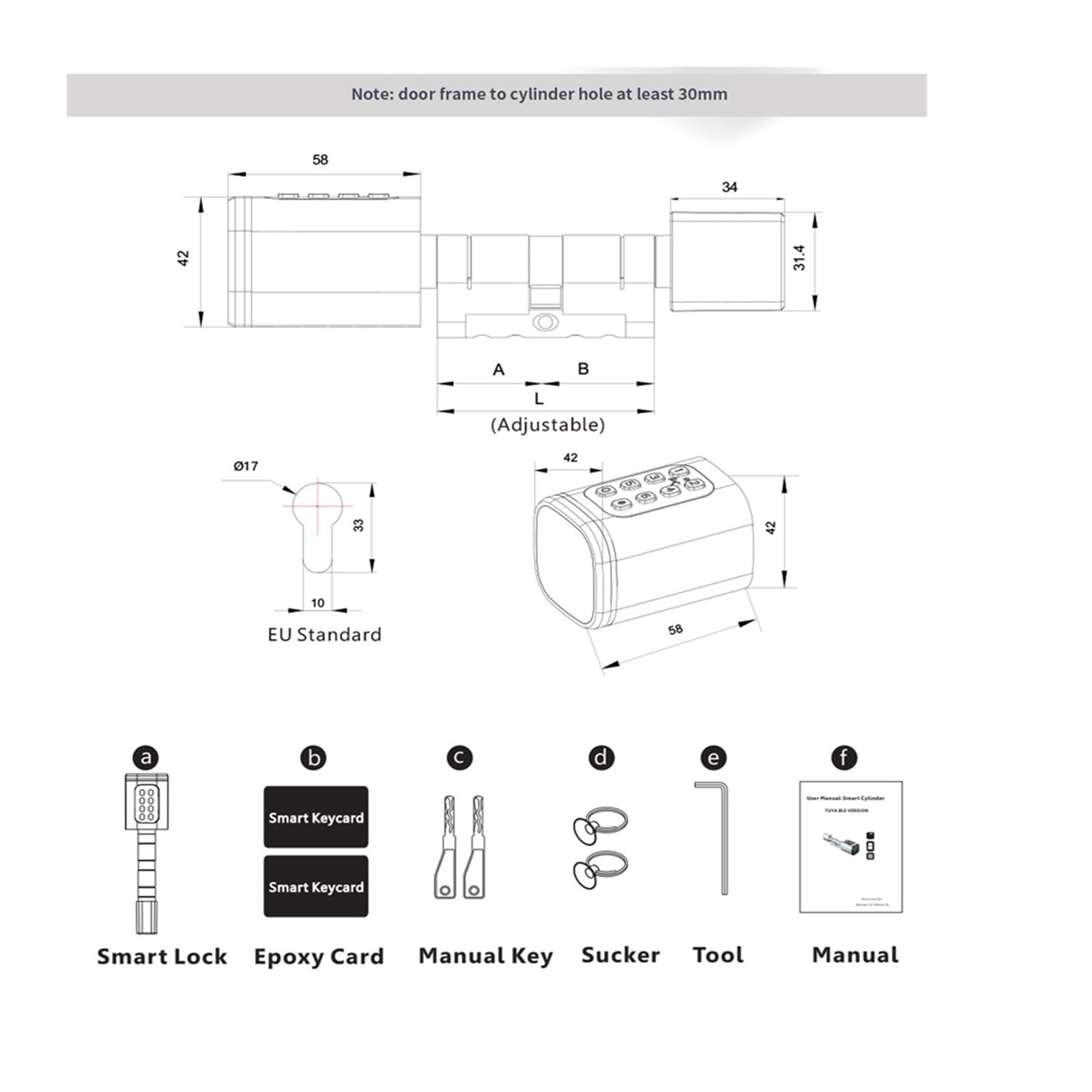 Cilindro di serratura elettronica intelligente for porte con impronta digitale, chiavi, codice PIN, sblocco tramite scheda, supporto for hotel(Silver)
