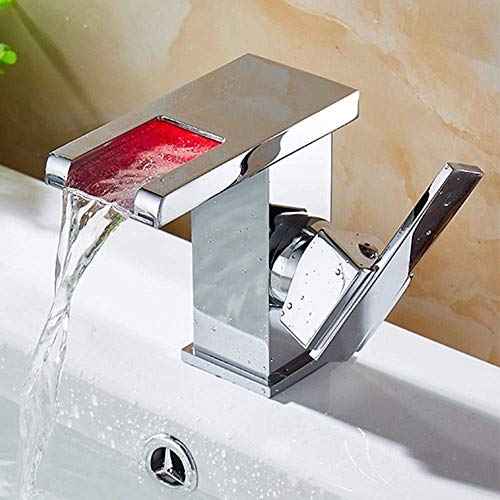 Mitigeur salle de bain cascade LED robinet lavabo baignoire eau chaude froide - 4